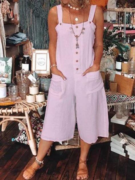 Spaghetti Casual  Pockets Plus-size One-Pieces