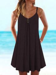 Solid Spaghetti-Strap Casual Cotton-Blend Dresses