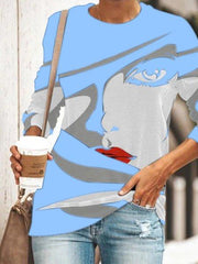 White-Black Crew Neck Shift Long Sleeve Shirts & Tops