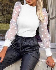 Women chic Polka dot round neck long sleeve blouses