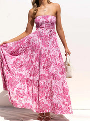 Elegant Floral Patchwork Strapless A Line Dresses