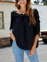 Elegant fashion women square collar half sleeve solid collar T-shirts Blouses