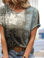 Ethnic Crew Neck Round Neck Short Sleeve Loose Ethnic T-Shirts