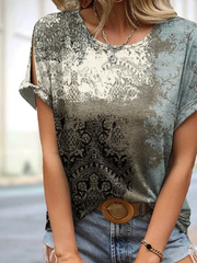 Ethnic Crew Neck Round Neck Short Sleeve Loose Ethnic T-Shirts