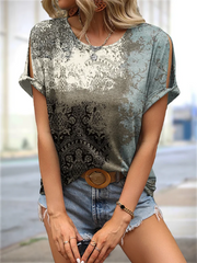 Ethnic Crew Neck Round Neck Short Sleeve Loose Ethnic T-Shirts