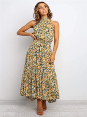 Fashion Print Round neck Sleeveless Maxi Dresses