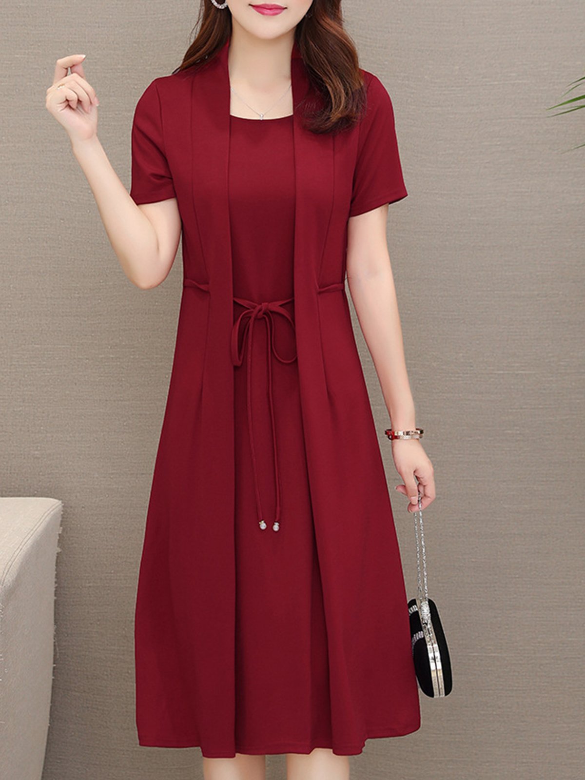 Fake Two Piece Elegant Midi Dress