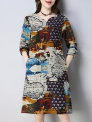 Abstract Printed Long Sleeve Casual Dress