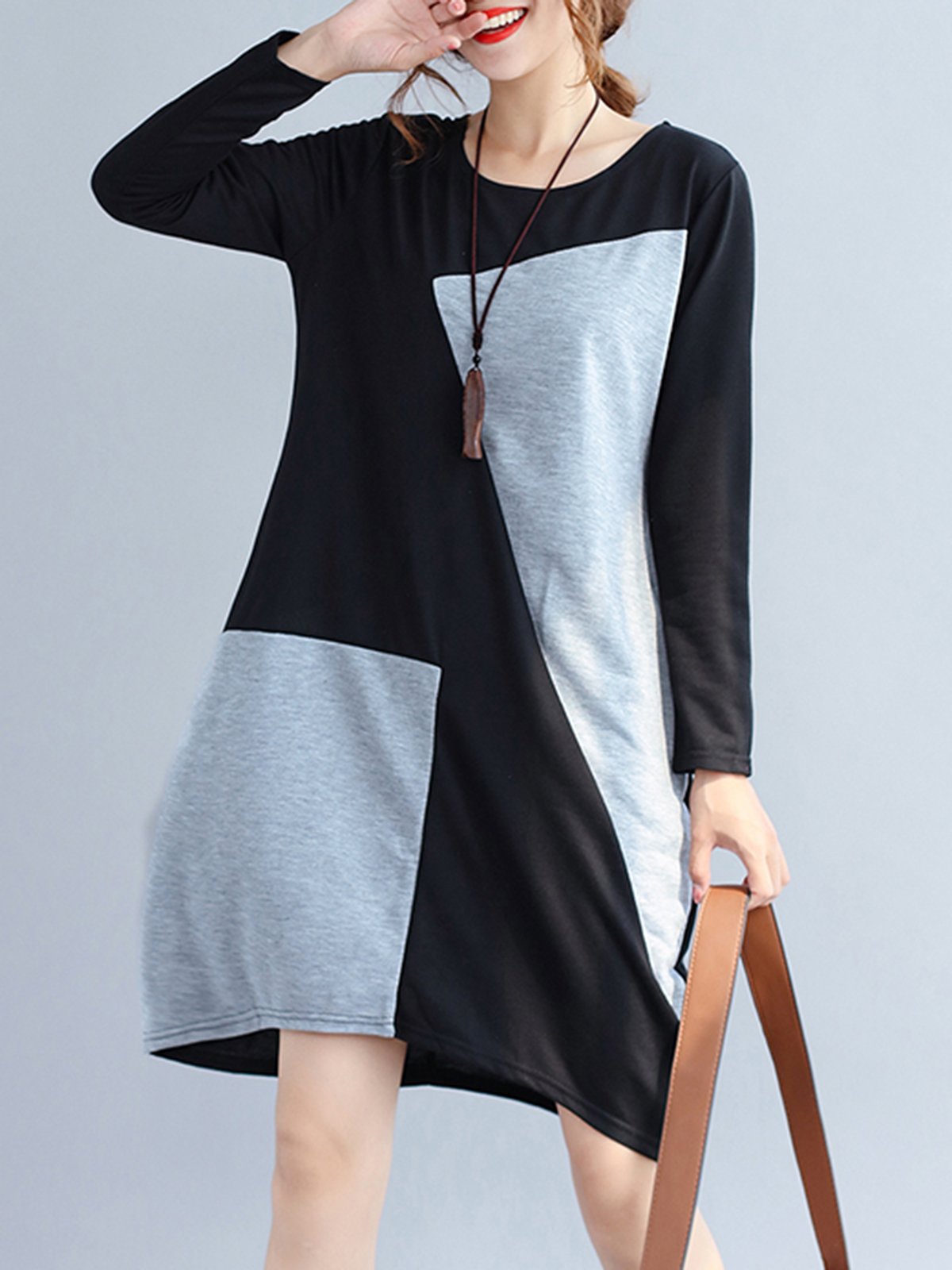 Color-block Paneled Basic Casual Dress