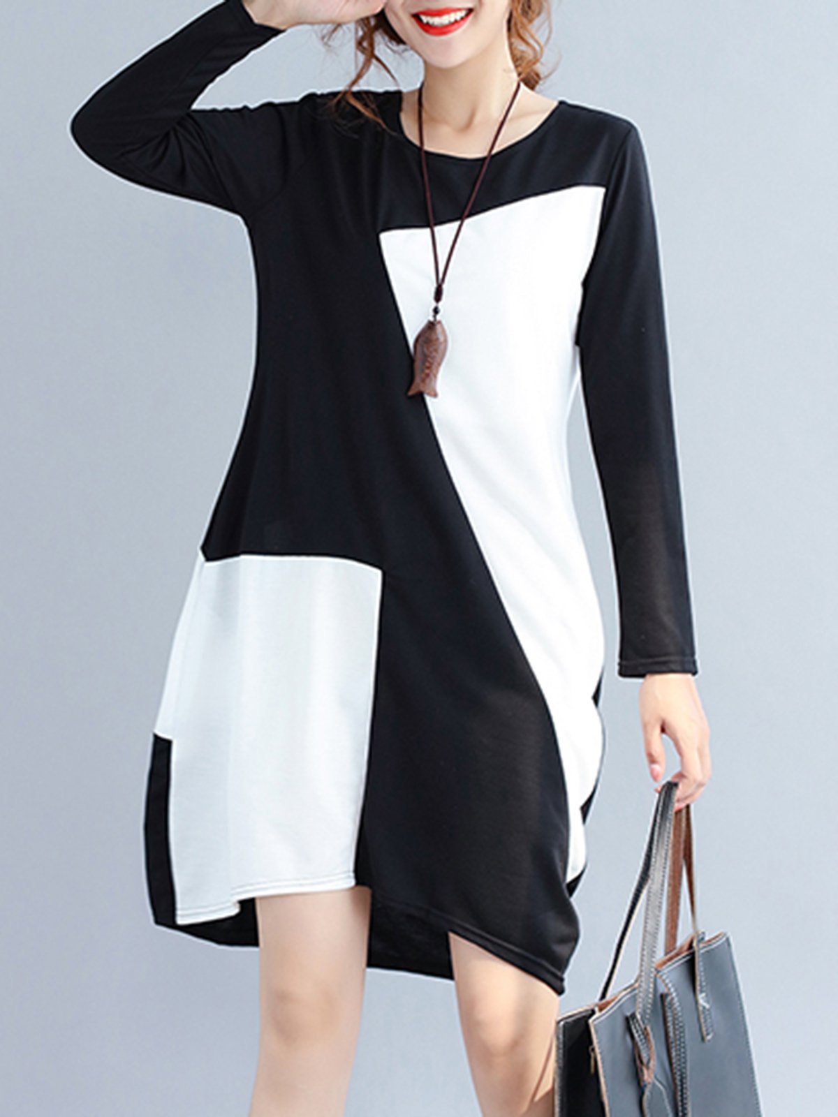 Color-block Paneled Basic Casual Dress