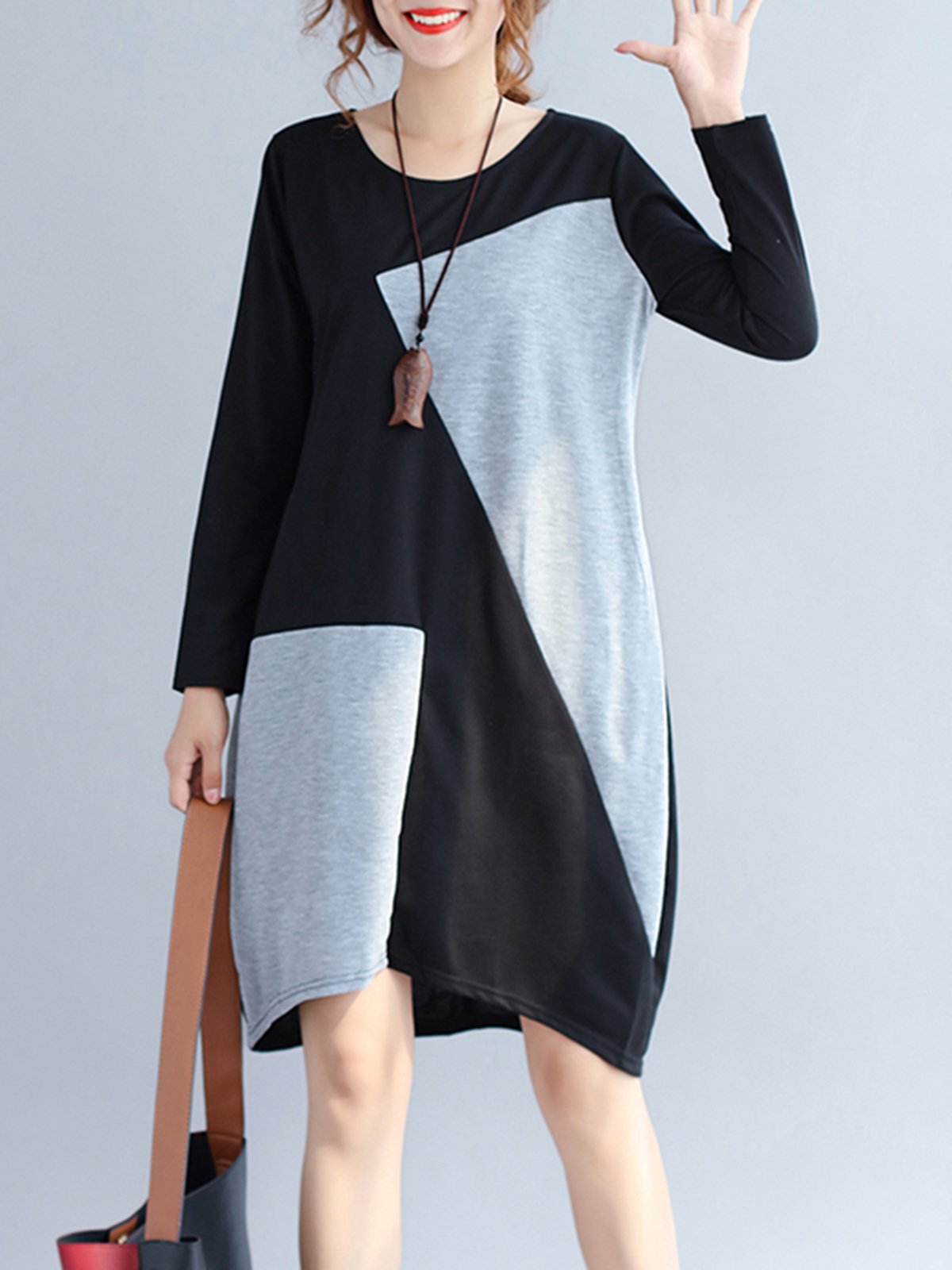 Color-block Paneled Basic Casual Dress