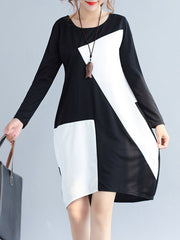 Color-block Paneled Basic Casual Dress