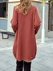 Crew Neck Double Pockets Solid Sweater Dress