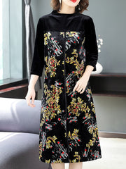 Elegant Floral Paneled Slit Midi Dress