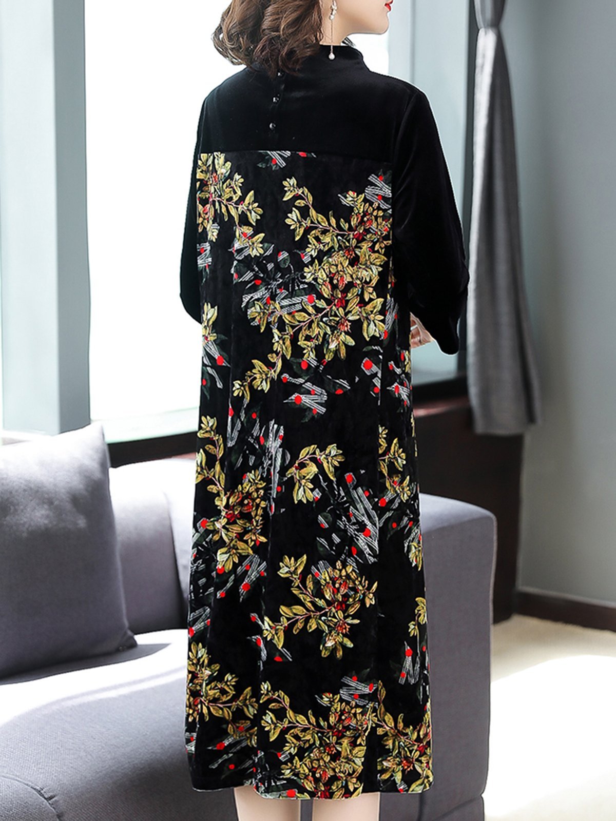 Elegant Floral Paneled Slit Midi Dress