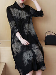 Elegant Cowl Neck Printed Long Sleeve Dress
