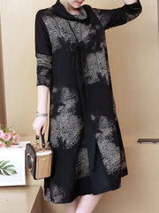 Elegant Cowl Neck Printed Long Sleeve Dress