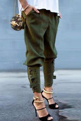 Casual Loose Pockets Elastic Waist Harem Pants