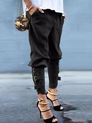 Casual Loose Pockets Elastic Waist Harem Pants