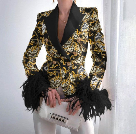 Fashion casual printed women long sleeve design women blazers