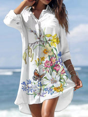Fashion romatic women turn down neck irregular hem shift dresses