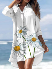 Fashion romatic women turn down neck irregular hem shift dresses