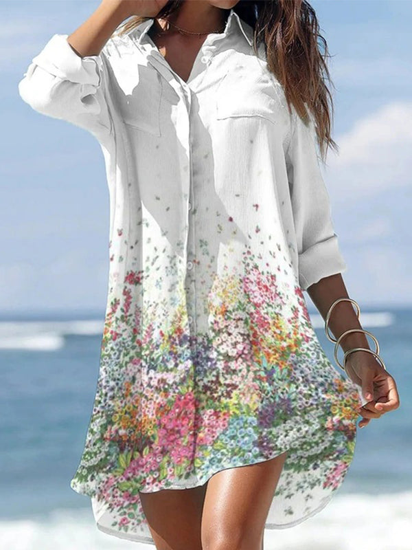 Fashion romatic women turn down neck irregular hem shift dresses