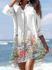 Fashion romatic women turn down neck irregular hem shift dresses