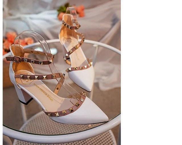 Rivets Square Heels  Fashion Pump