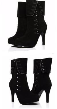 Red Platform Flock Buckle Winter High Heels Boots Ankle Boots