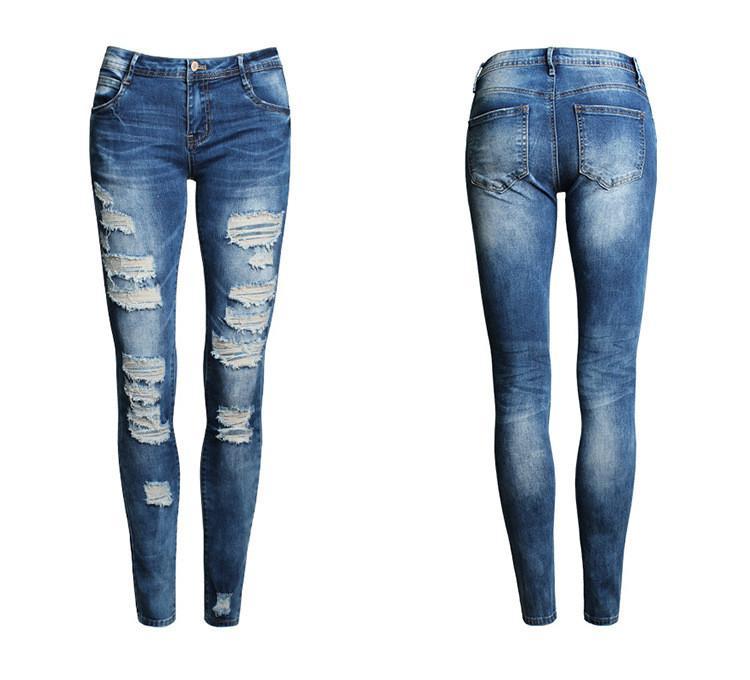 Low Waist Distressed Stretch Ripped Skinny Denim Jeans