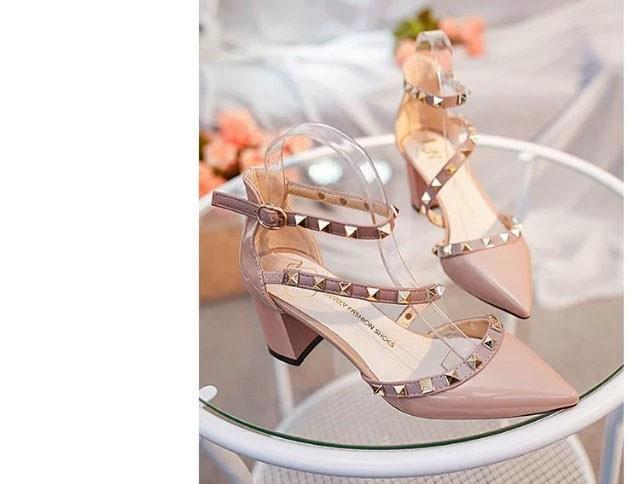 Rivets Square Heels  Fashion Pump