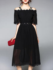 Black Hollow Slim Fit Midi Dress