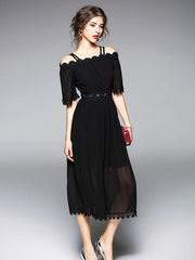 Black Hollow Slim Fit Midi Dress