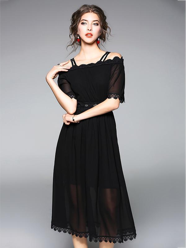 Black Hollow Slim Fit Midi Dress