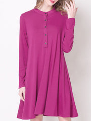 Cotton-blend A-line Casual Long Sleeve Dress