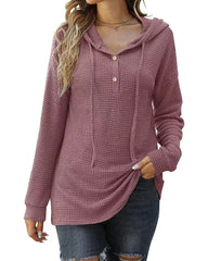Loose Sports Knit Long Sleeve Button Hooded Sweatshirts