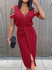 Sexy V neck stylish plin women maxi dresses