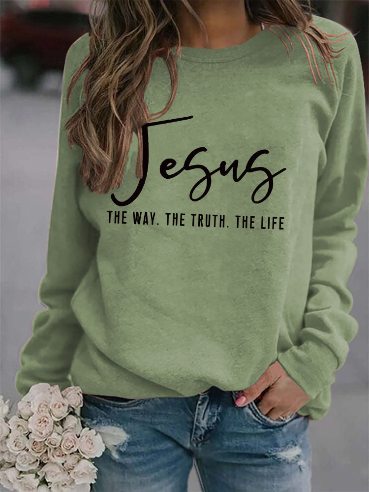 Round Neck Loose Jesus THE WAY Printed Long sleeve Sweatshirts
