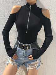 Sexy Off The Shoulder Zipper T Shirts Jumpsuits