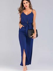 Fashion Pure V neck Vest Vent Jumpsuits