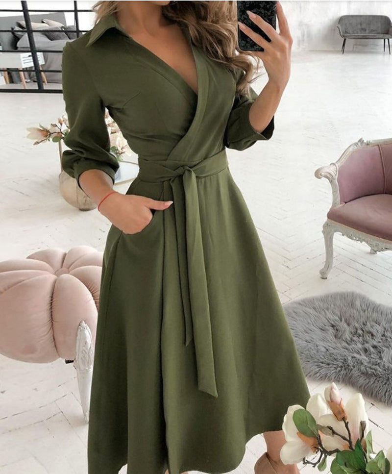 Fashion Long sleeve V-neck printed women's maxi dresses