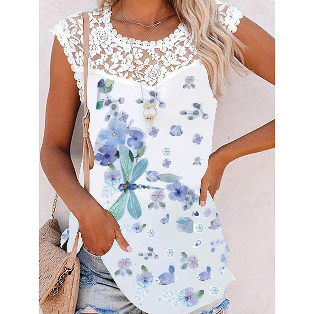 Women chic fashion sleevless lace shirts tops