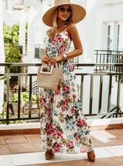 V neck sleeveless printed bohomia maxi dresses