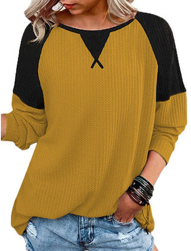 Waffle Panel Crew Neck T-Shirt Raglan Sleeve Long Sleeve T-shirts