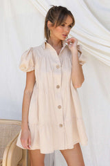 Casual Pure Lapel Short sleeve Shirt Shift Dresses