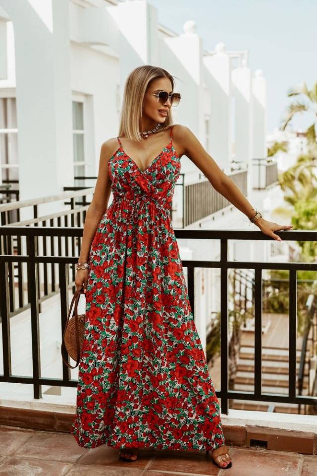 V neck sleeveless printed bohomia maxi dresses