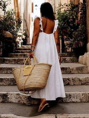 Pure Ruffled collar Sleeveless Maxi Dresses