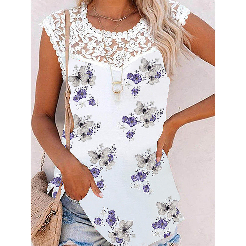 Women chic fashion sleevless lace shirts tops