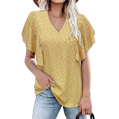 Chiffon floral printed v neck blouses
